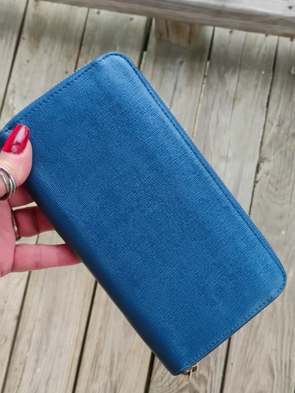Furla Teal-Blue Zip Around Leather Wallet with COA - Picture 2 of 9
